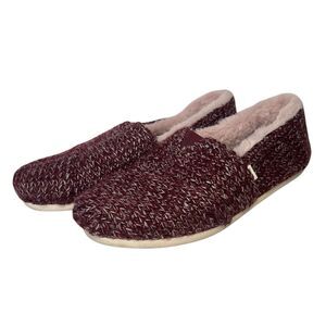 Toms Alpargata Cozy Knit Slip On Flats Casual Fur Lined Burgundy Women 8.5